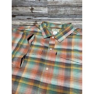 LL Bean Mens XXL Tall Plaid Short‎ Sleeve Button Up Shirt lightweight Outdoor